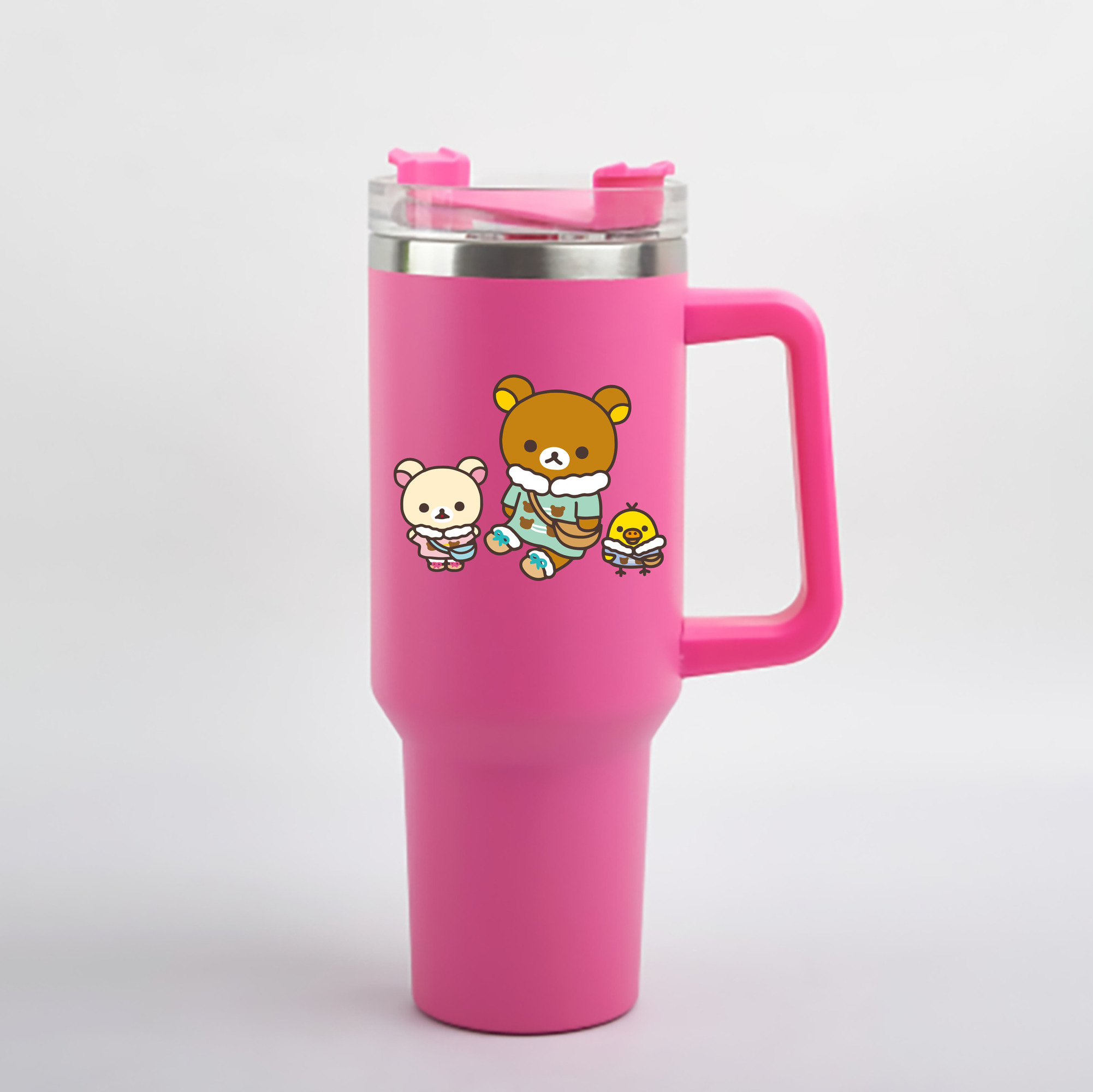 （画像用） リラックマ リラックマ キイロイトリ Rilakkuma Korilakkuma Kiiroitori 1200mL車用タンブラー - クリスタルステッカー（プラスチックストロー付き）